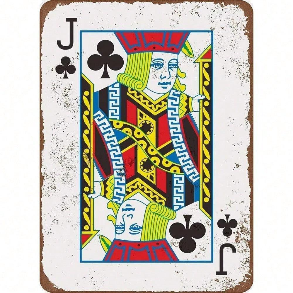 Vintage Poker Metal Sign 8x12 Unframed Jack of Clubs Wall Plaque Retro Decor