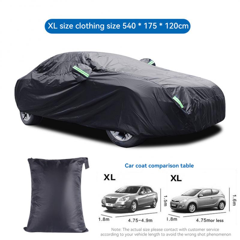 Car Cover 190T All-black Mutifunction Rain-proof Sunscreen UV Protection Eflective Strip Car Cover Sunshade Car Accessories