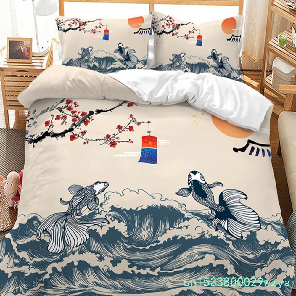 Set da letto paesaggistico in stile cinese Set copripiumino con fiori di prugno con federa Biancheria da letto Singolo Matrimoniale King Size Set piumone