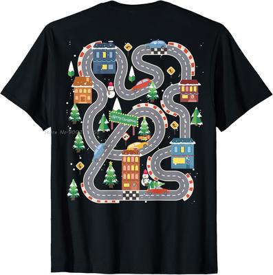 Christmas Playmat Car Race Track On Back Daddy Car TShirt Summer New Hip Hop Tees Cotton Casual Tshirt Fashion Men T Shirt