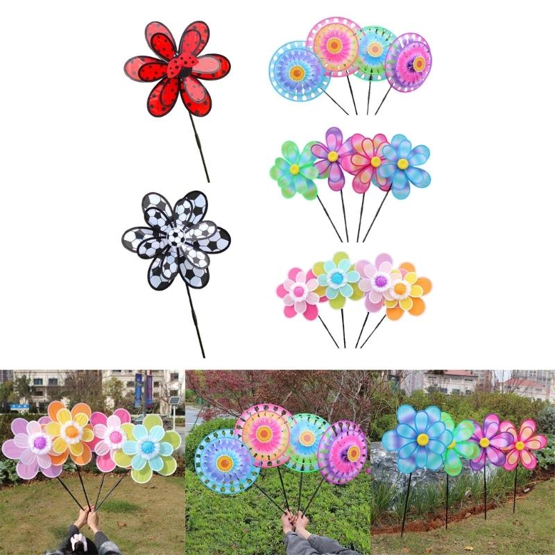 Lawn Decoration Spinner Two Layer Pinwheels with Stakes Eye Catching for Garden