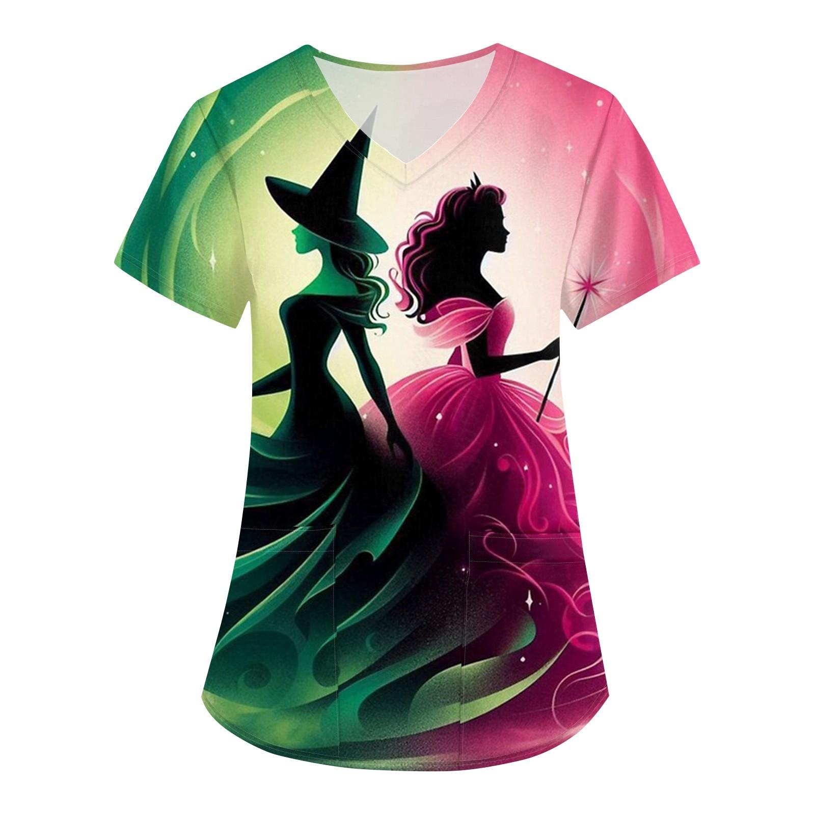 

Женская рабочая одежда с принтом, V-образным вырезом, карманом и короткими рукавами L армия зеленый