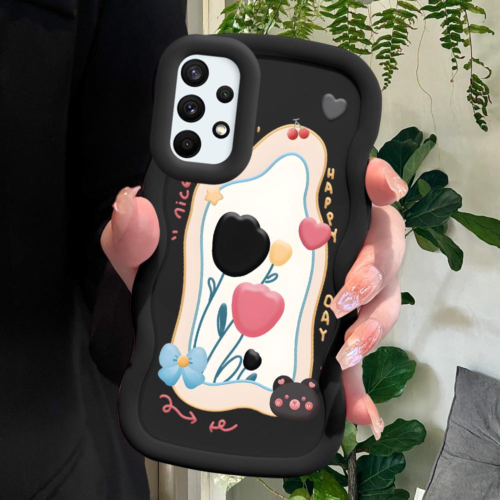 

Окрашенный узор Big Wave Edge Мягкий силиконовый материал Macaron чехол для телефона противоударный защитный резиновый чехол для Samsung Xiaomi Poco Redmi Samsung S24 FE чёрный