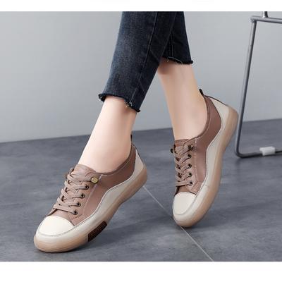 Fashion Genuine Leather Women Soft Sole Walking Shoes Girl Student Jooging Sneaker White Black Flats Female Casual Skate Trainers Summer