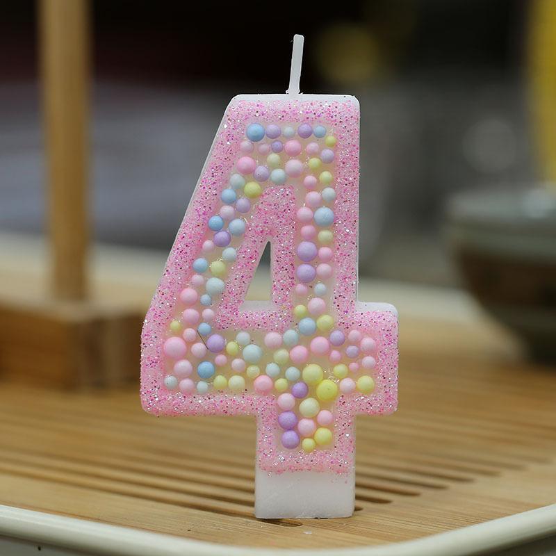 Number Birthday Candle 0-9 Set for Cake Decoration Children Baking Party Supplies with Glitter and Beaded Design
