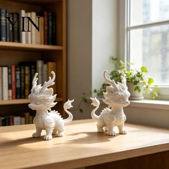 Hand Painted Blank Ornament 3D Printed Qilin Statue, Traditional Chinese Mythical Beast Figurine, Auspicious High Precision Dragon Scale Carving