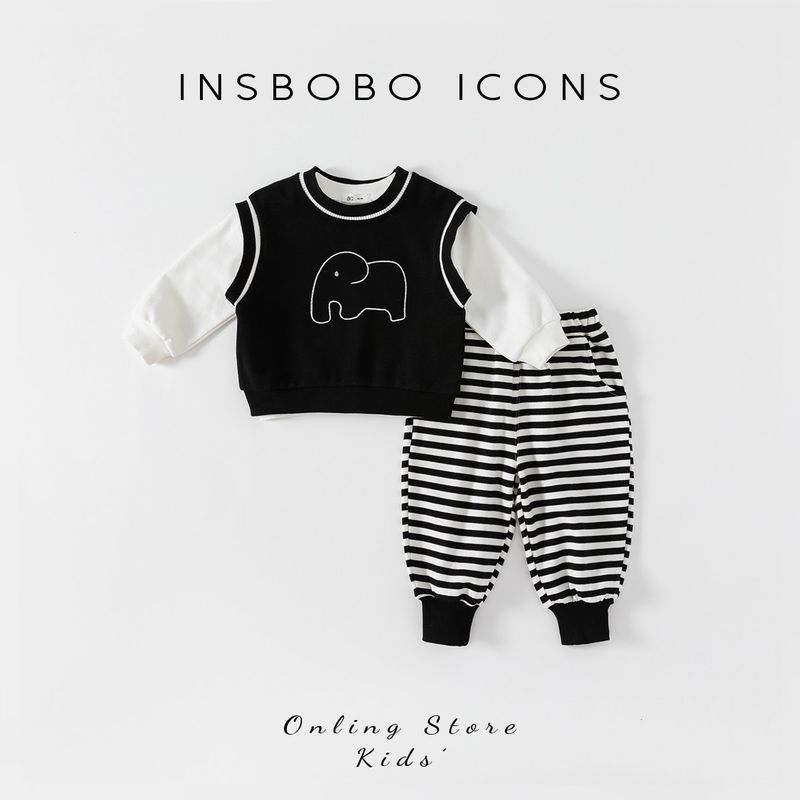 Boys  Spring Outfit 2026 New Style Baby Boy Korean-Style Vest Three-Piece Set Korean-Style Girls  Trendy Children s Clothing for Spring and Autumn Black + White + Black and White Strips 100 cm