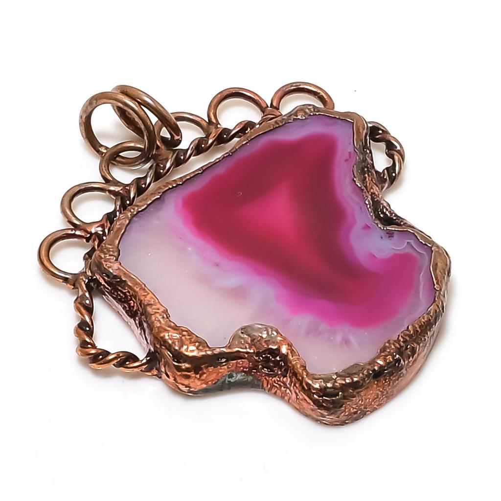 Pink Solar Druzy Pendant Gemstone Jewelry, Copper Electroformed Pendant, Gift For Women Handmade Pendant