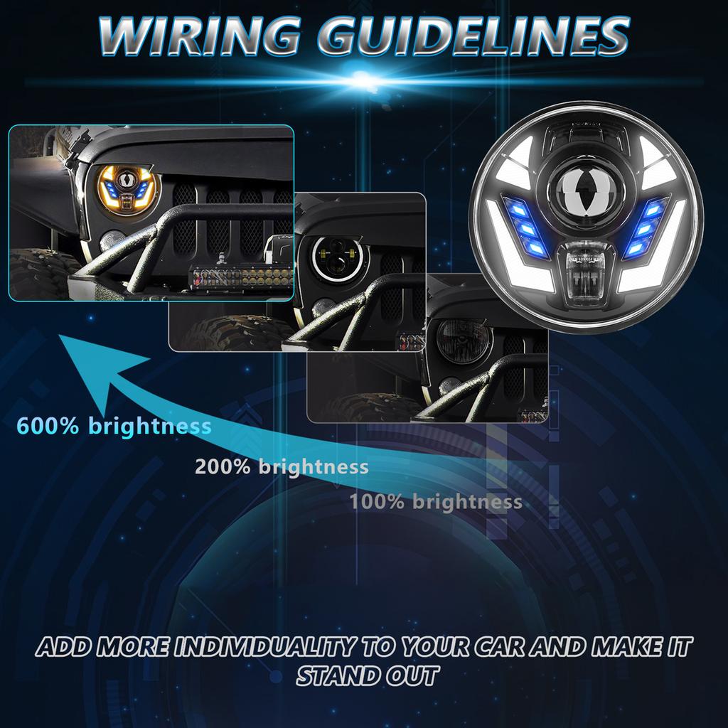 7-Zoll-LED-Scheinwerfer, wasserdichte runde Scheinwerfer mit Fern- und Abblendlicht, DRL-Blinkerersatz