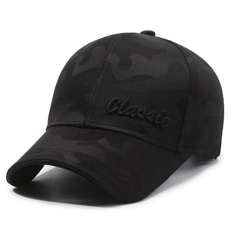 Весна и осень Новая камуфляжная бейсболка Модная мужская корейская версия Универсальная модная кепка Повседневная универсальная шляпа от солнца Тенденция Adjustable чёрный