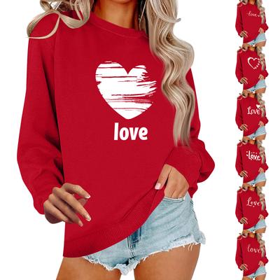 Lässiges Pullover-Oberteil mit Rundhalsausschnitt und langen Ärmeln für Damen mit Valentinstags-Print