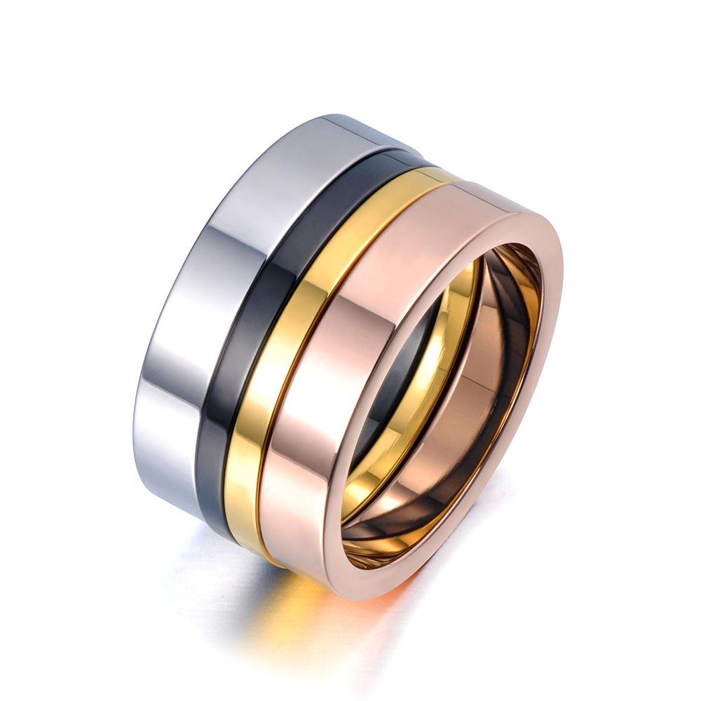 JeeMango Trendy 4 In 1 Colorful Gold Simple Rings Jewelry Titanium Stainless Steel Wedding Engagement Ring For Women R19071