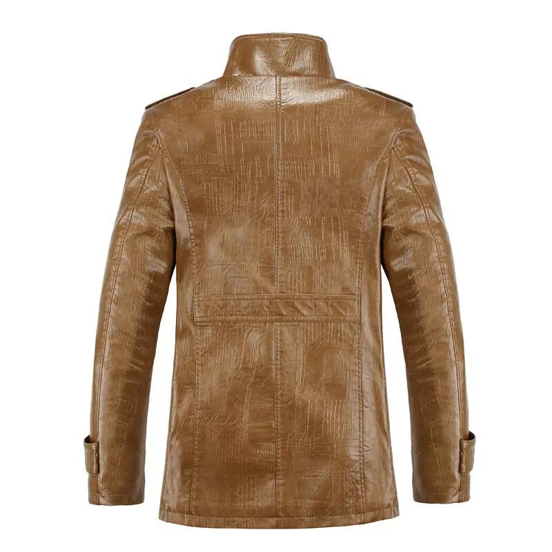 Windproof Warm Winter Coat Male Leather Fleece Motorcycle Coat Men's Plus Velvet PU Leather Jacket Casual Faux Leather Jacket