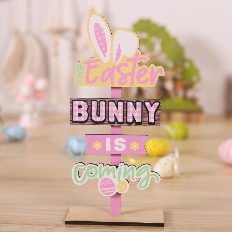 Natural Wood Easters Decoration Bookshelf Display Ornament Easters Charm Decors Suitable for Living Room Dining Table