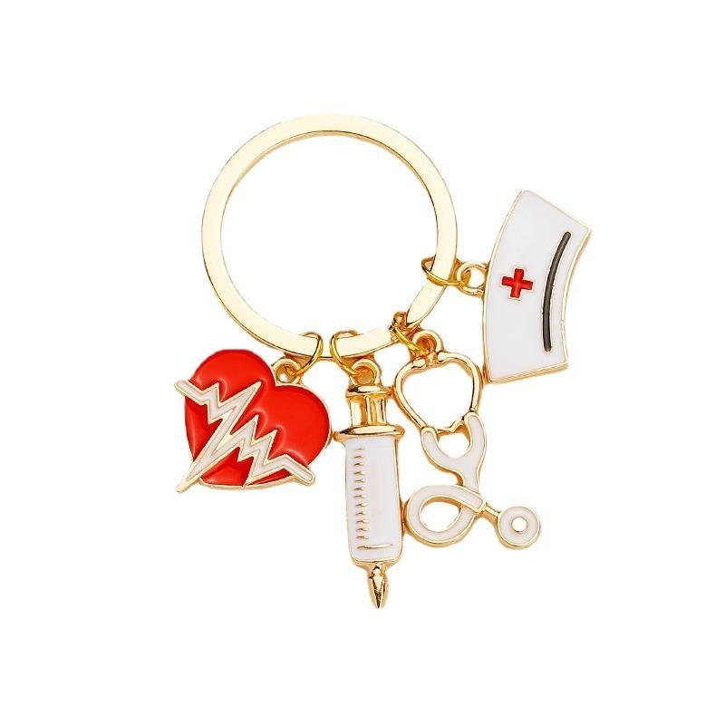 

Брелок для медсестры, металлический брелок для медсестры со шприцем, шапочкой для медсестры и стетоскопом для доктора, студента, медсестры, подарки красный