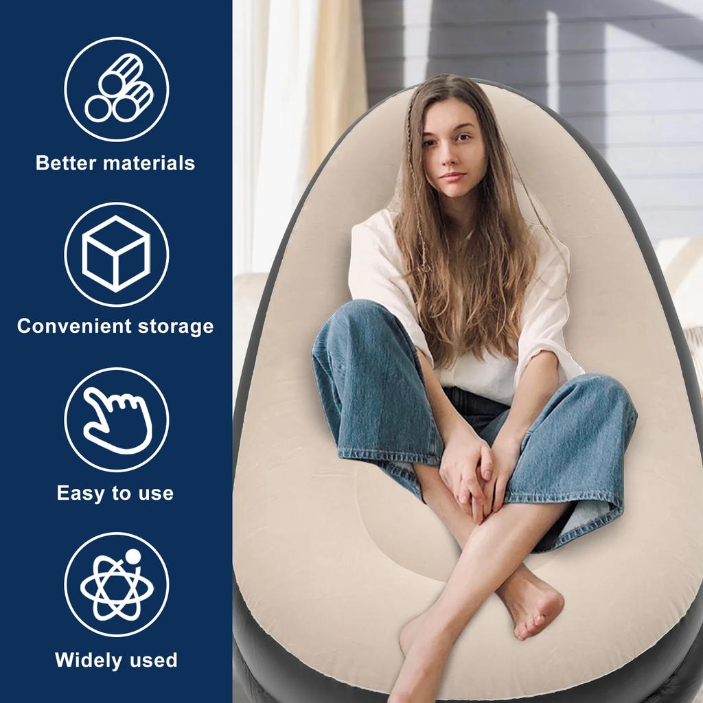 Portable Inflatable Lazy Chair PVC Air Couch Sofa with Foot Pad & Repair Patches Ergonomic Blow Up Lounger Chair for Living Room