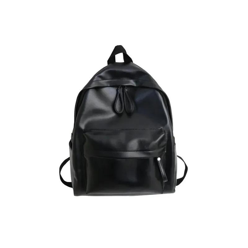 Backpack for Women 2024 New Street Trend High School Backpack with Large Capacity, Solid Color PU Leather Student Backpack
