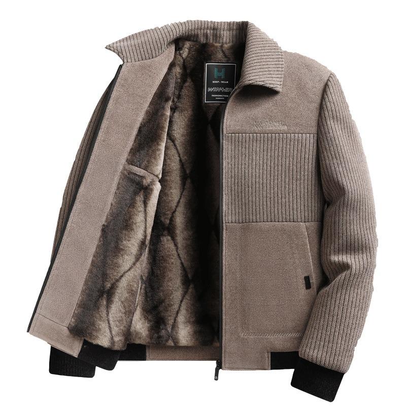 New fleece chenille jacket in dad's thickened winter men's casual woolen coat top