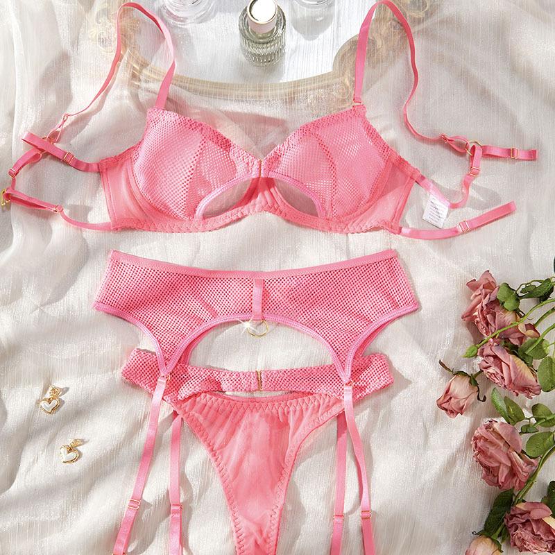 New Spice Girl Fishing Net Sexy Lace Hollow Perspective Splicing Three-piece Suit Women