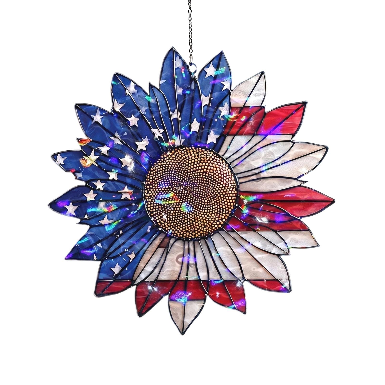 

Acrylic Hanging Ornament Featuring Two Birds and Floral Arrangement in a Rectangular Basket with Star and Stripe Pattern Suitable for Decorative Use One Size