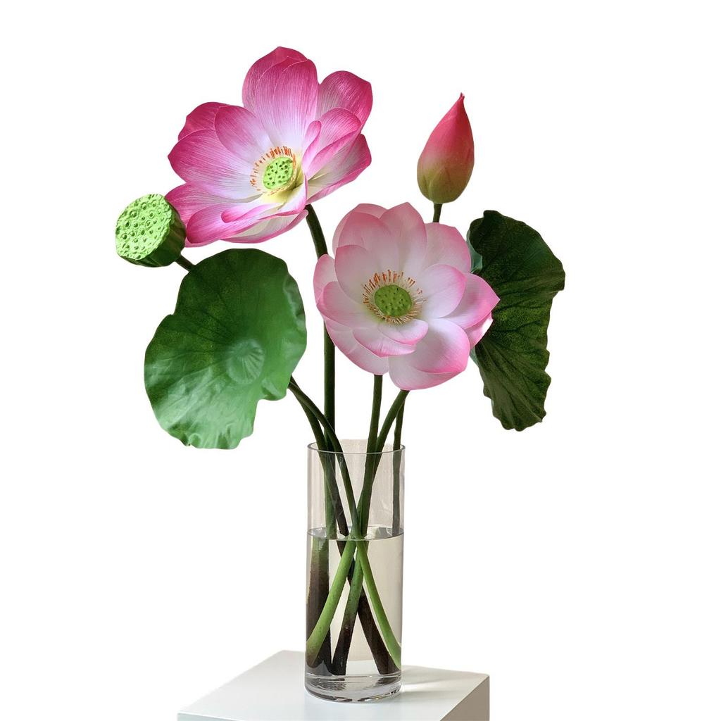 Realistic Lotus & Leaf with Stem Props - Artificial Water Lily Arrangement for Living Room Decoration