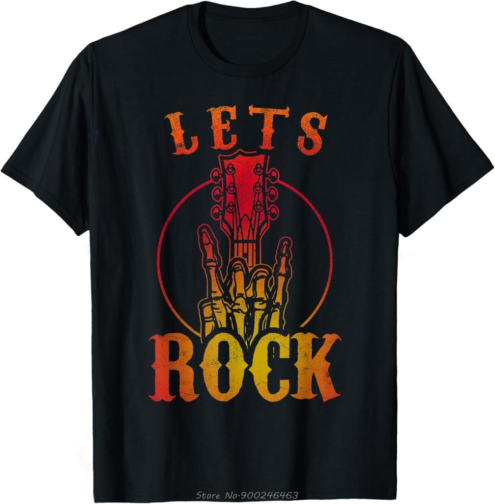 Let's Rock Electric Guitar Music Lover Band Guitarist Retro T-Shirt Unisex Summer Oversized Tshirt Fashion Causal T Shirt Tees