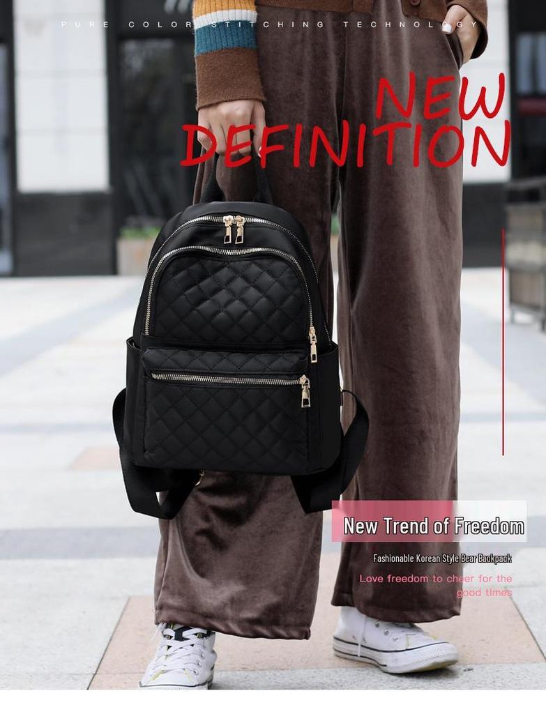 2024 Korean Style Women's Plaid Embroidered Travel Backpack