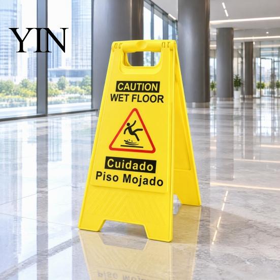 Bilingual Caution Sign Wet Floor Safety Sign, Double Sided English Spanish Yellow Warning A-Frame Foldable for Indoor Outdoor