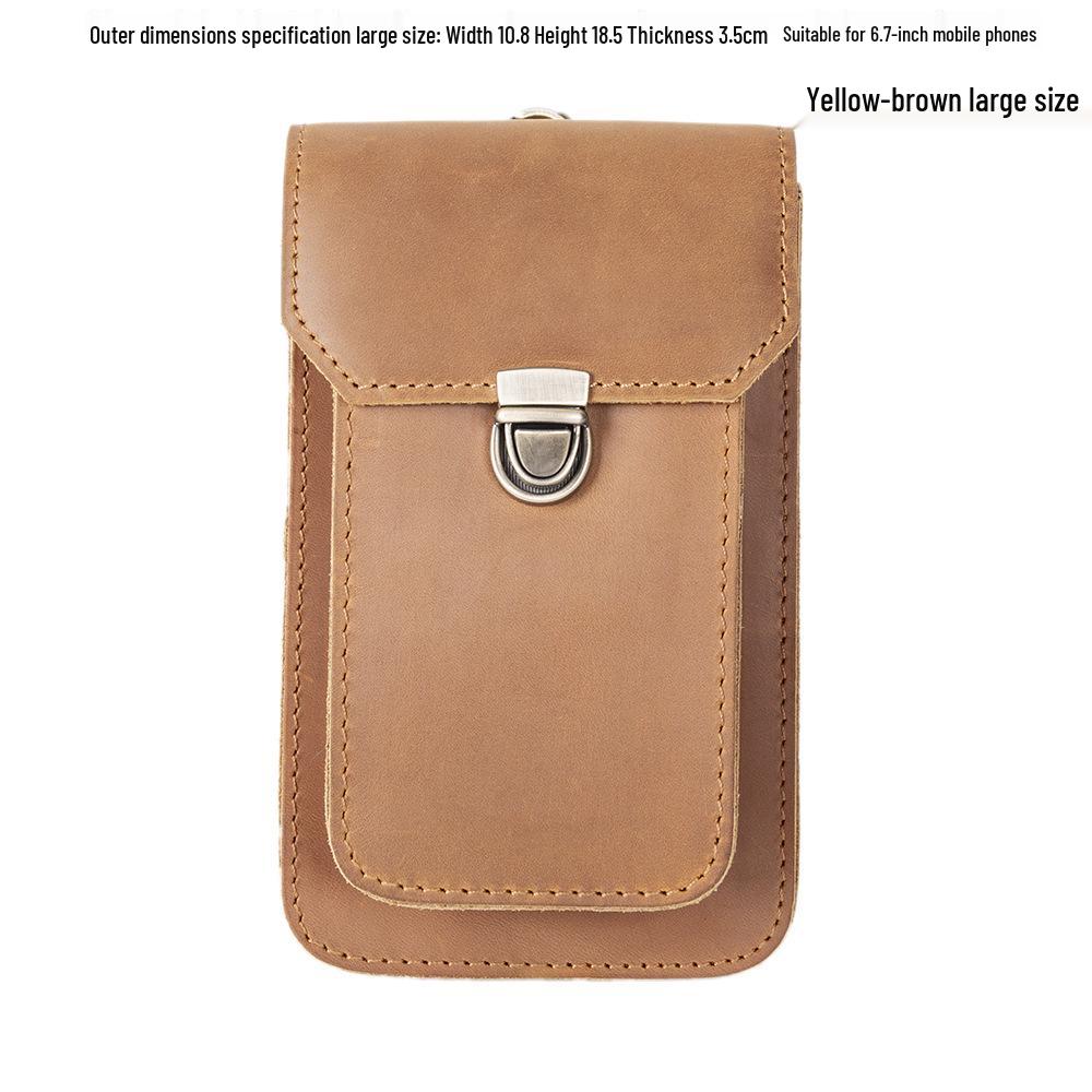 Men's Genuine Leather Waist Bag - Crazy Horse Cowhide Mobile Phone Holster for Outdoor & Construction Use