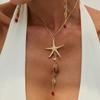Crystal Pendant Starfish Shell Earrings Long Tassel Sea Series Necklace  Resort Wear