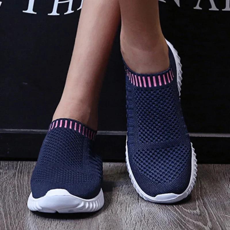 Women'S  New Fashion Mesh Sneakers Breathable Lazy Flat Shoes Non Slip Outdoor Hiking Women'S Sports Trendy Tennis Shoes