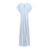 2025 Spring/Summer Women's Silk Satin Pleated Pullover Dress with Round Neck and Short Sleeves