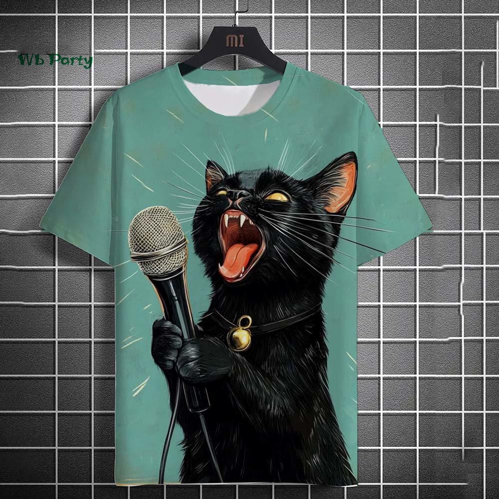 Cat Print Men's T-Shirt Summer Tops Casual Short-Sleeved Tee Men's Funny T-Shirts Oversized Men's Clothes Animal Graphic T-Shirt