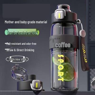 Summer Portable High-Temperature Resistant Sports Water Bottle with Straw, 2026 Edition, Large Capacity for Students.