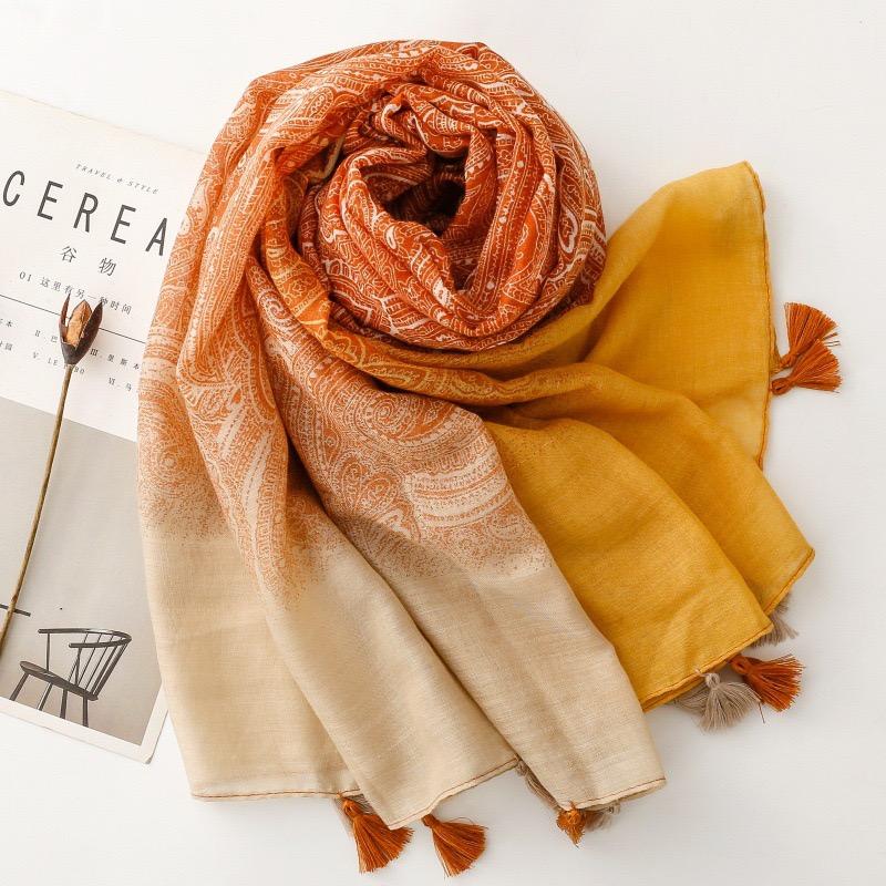 Winter Ombre Paisley Floral Tassel Viscose Shawl Scarf Lady High Quality Wrap Pashmina Stole Bufandas Muslim Hijab 180*90Cm