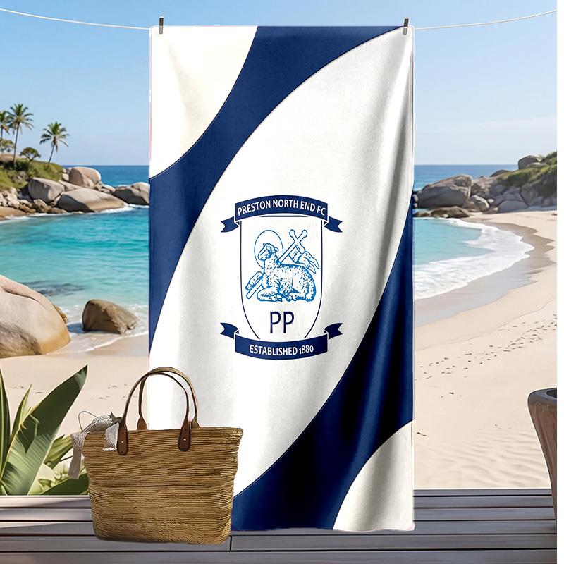 Preston North End Football Print Beach Towel, Large Soft Quick Dry Towel for Beach Camping Swimming