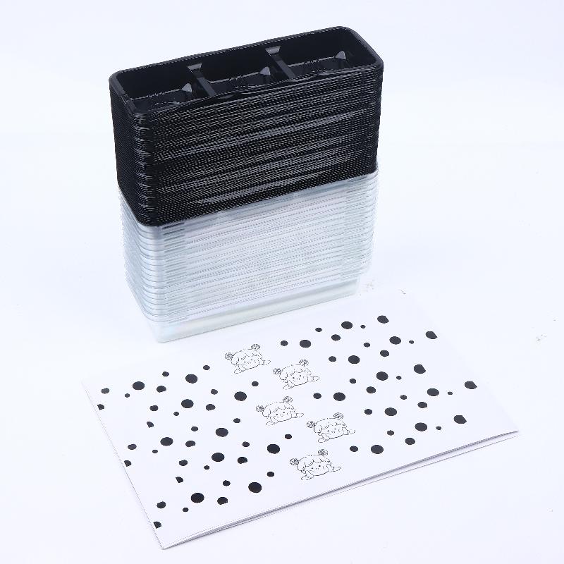 50Pcs Black 3 Grid Pastry Packaging Box With Lid Cake Roll Pastry Takeaway Freshness Boxes Food Grade Baking Dessert Case