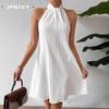 JPNTKY Moda Estiva Primaverile Colore Unico Stampa Senza Maniche Abiti Casual