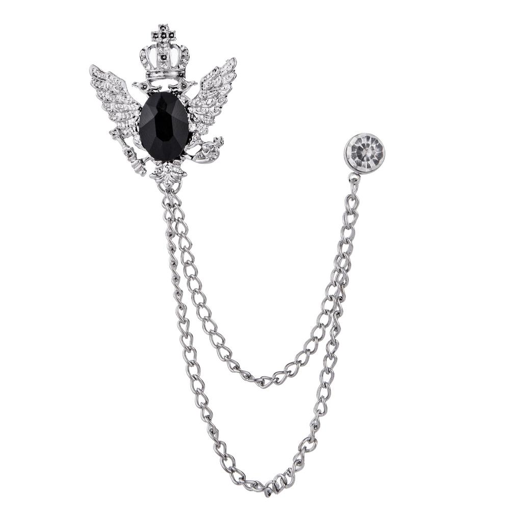 Fashion Tassel Chain Brooch Anti Discoloration Crystal Brooches Crown Gemstone Brooch Retro Shirt Collar Lapel Pins For Business