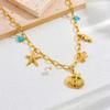 Vintage Ocean Pendant Necklace Metal Chain Multilayer Pearl Necklace Eyes of Demon Necklace  Lady