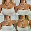 Bohemia Irregular Metal Hollow Square Pendant Necklace For Women Stackable Imitation Pearl Choker