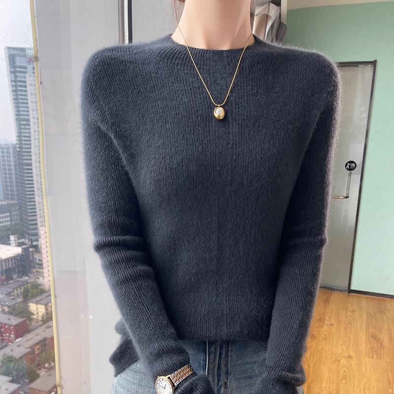 Women's Slim Fit Half-High Neck Wool Sweater - Autumn/Winter Collection, 100% Pure Wool Pullover Base Layer
