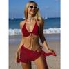 Womens Sexy Backless Lace Strappy Solid Color Three Piece Bikini Swimsuit
