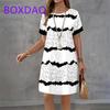 Geometric Stripe Printing Dress For Women Summer Sundress Loose Casual Short Sleeve O-Neck A-Line Dress Women Beach Mini Dresses