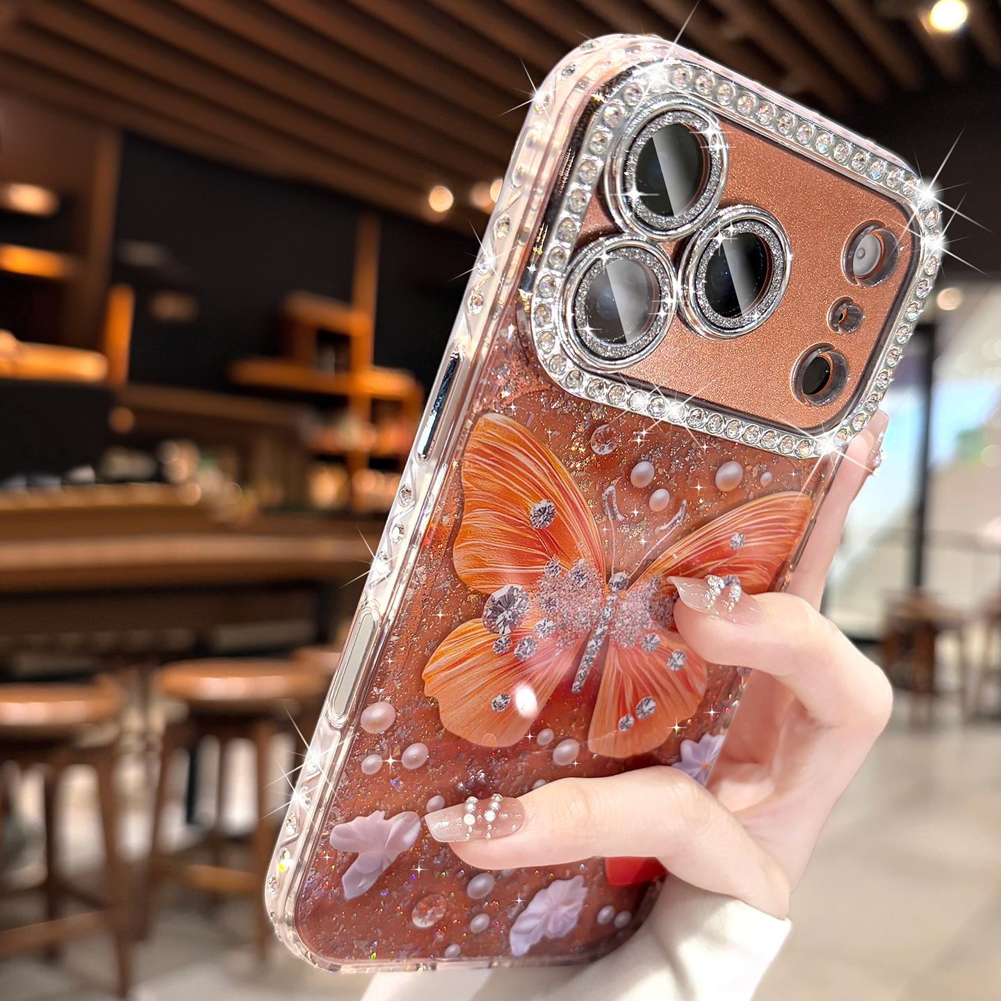 

Luxury Glitter Butterfly Case for iPhone 17 Pro Max Diamond Camera Protector Soft TPU Cover for iPhone 16 14 13 Pro Max 17Pro iPhone 13 Pro Max