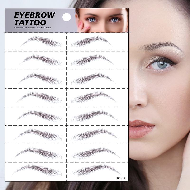 In Stock: 6D Waterproof Eyebrow Tattoo Stickers - Black/Brown Microblading Simulation