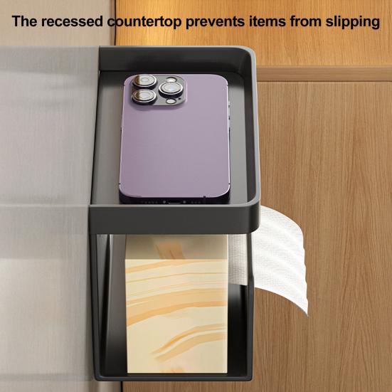 Wall-Mounted Toilet Paper Holder Storage Tray Strong Load-bearing Easy Installation Tissue Wipes Holder Bathroom Organizer