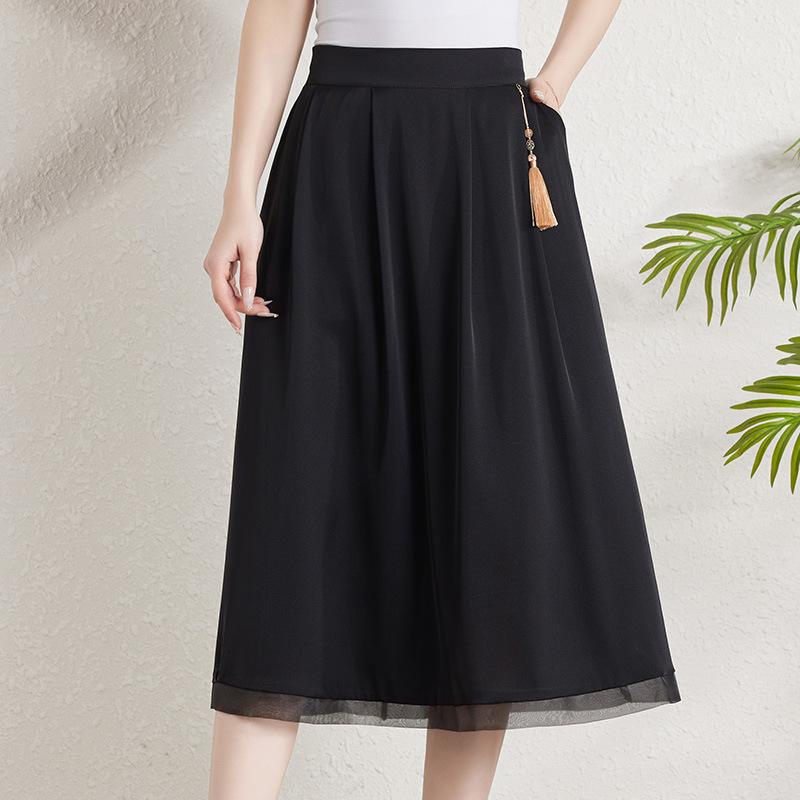 

Шелковая юбка женская летняя новая черная универсальная простая трендовая юбка А-силуэта из тутового шелка 4XL чёрный