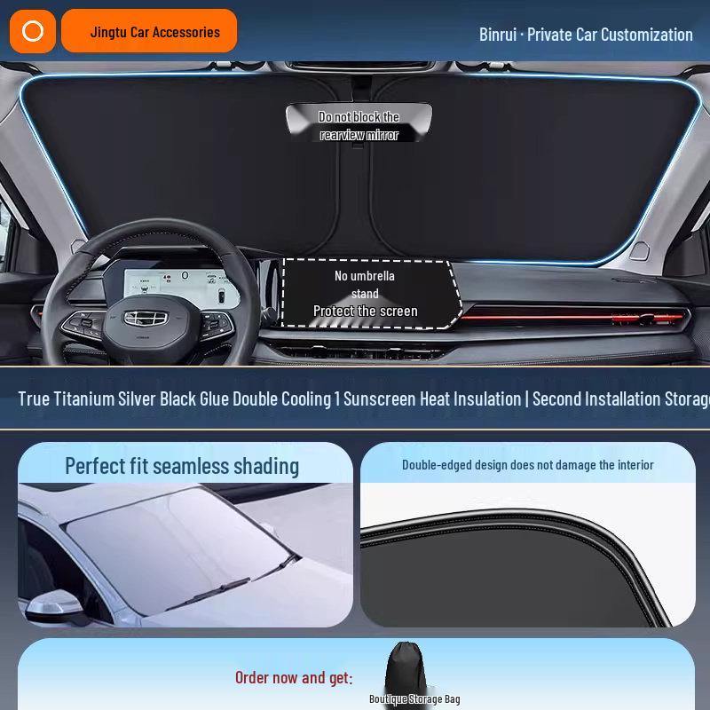 Geely Car Sunshade: Heat-Insulation Windshield Curtain for 25 Models, including Xingyue L, Xingyuan, Xingrui, Emgrand, Boyue L, and Panda MINI.