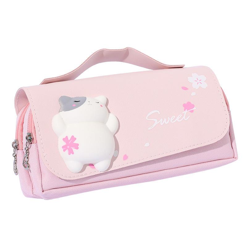 Roztomilá kočka dekompresní dvouvrstvý penál přenosný dívčí kawaii psací potřeby